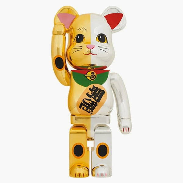 Bearbrick Lucky Cat Deset milionů zlatých x hodně štěstí stříbro 1000% zlato/stříbro