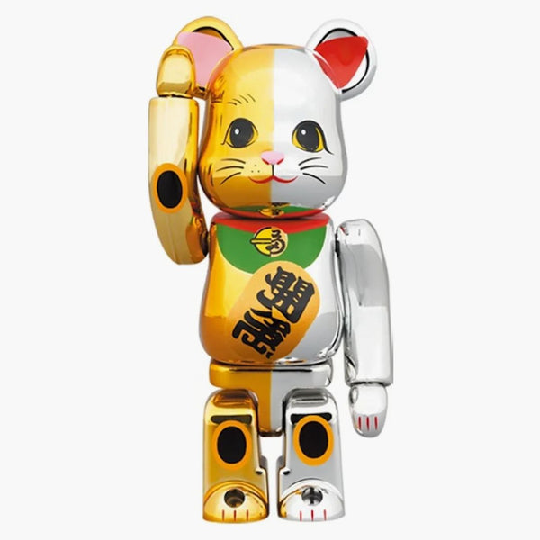 Bearbrick Lucky Cat Deset milionů zlatých x hodně štěstí stříbro 100% a 400% set zlato/stříbro
