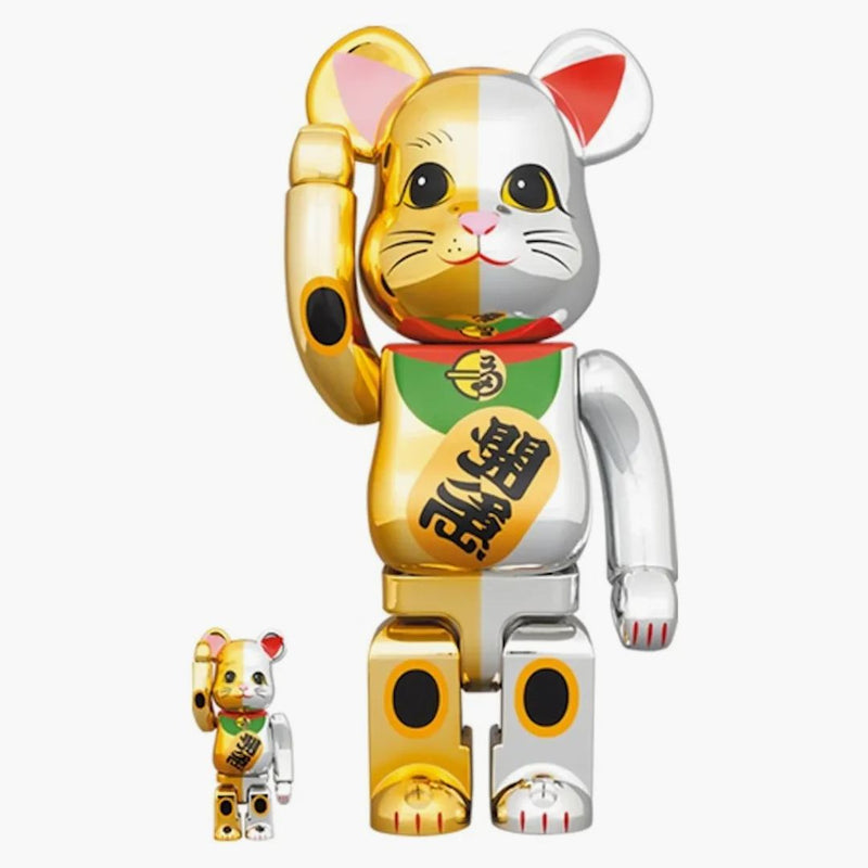 Bearbrick Lucky Cat Deset milionů zlatých x hodně štěstí stříbro 100% a 400% set zlato/stříbro