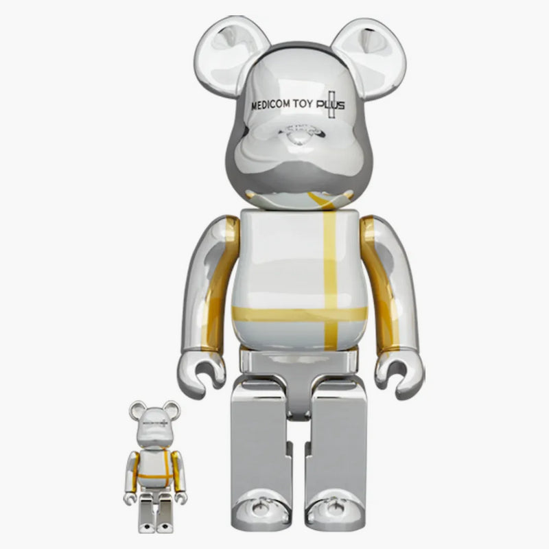 Hračka Bearbrick Medicom plus 100% a 400% nastavená stříbrný chrome ver.