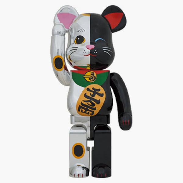 Bearbrick Maneki Neko 1000% argento/nero