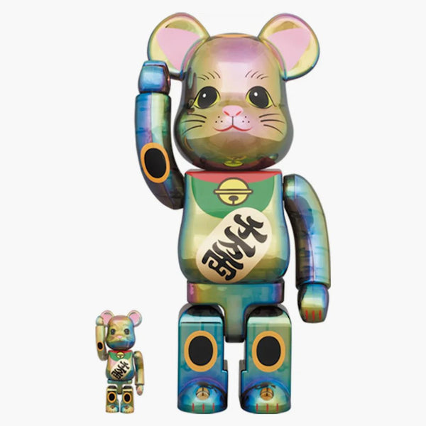 Bearbrick Maneki Neko 100% a 400% nastaveno černé transparentní pokovování