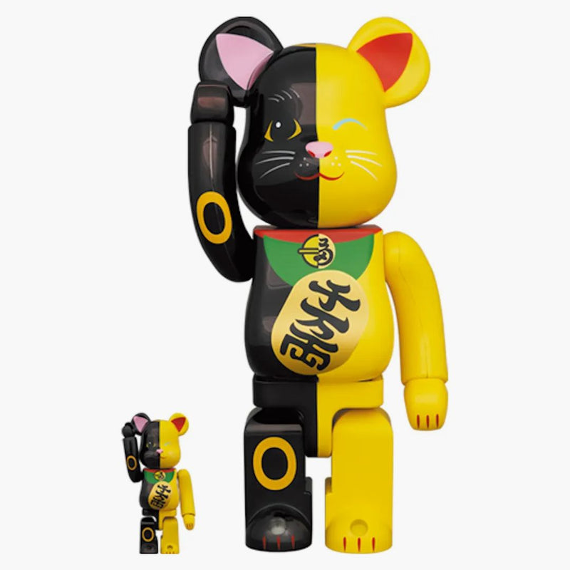 Bearbrick Maneki Neko 100% & 400% sada černá/žlutá