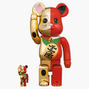 Bearbrick Maneki Neko 100% & 400% Set Gold/red