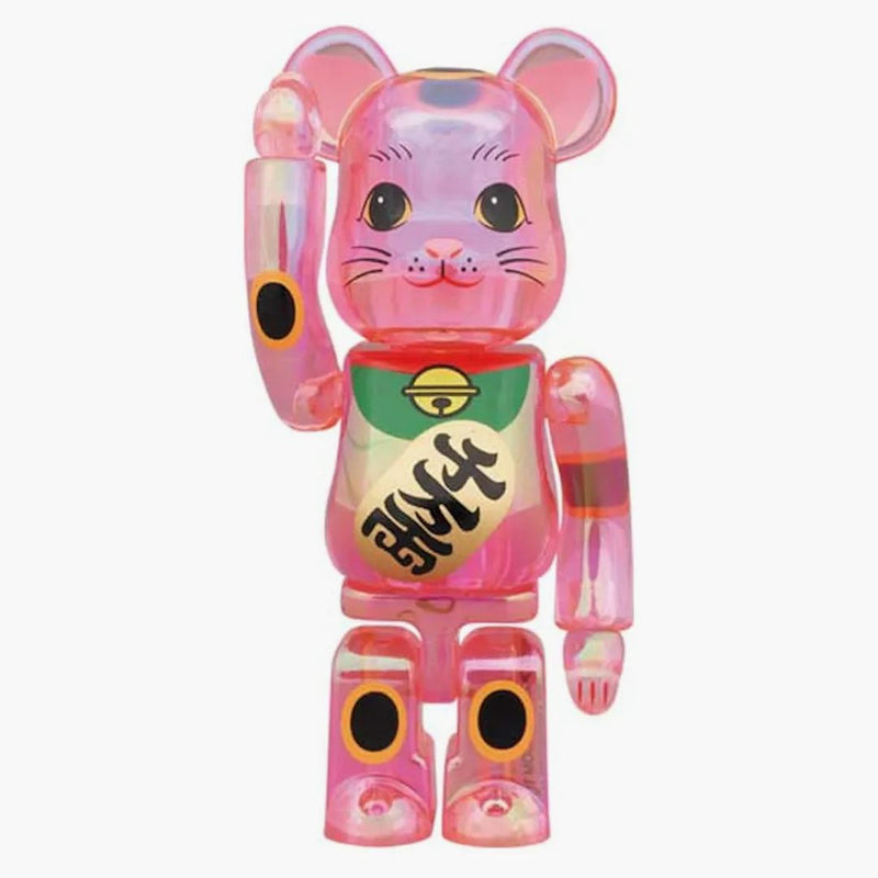 Bearbrick Maneki Neko 100% a 400% nastaveno růžové transparentní pokovování