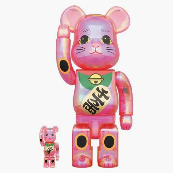 Bearbrick Maneki Neko 100% a 400% nastaveno růžové transparentní pokovování