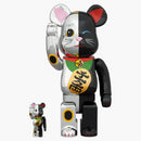 Bearbrick Maneki Neko 100% y 400% establecido plateado/negro