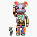 Bearbrick Maneki Neko Good Luck Senman Ryo 100% & 400% Set Black Transparent