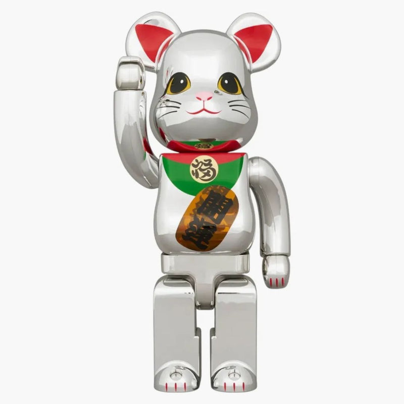 Bearbrick Maneki Neko buona fortuna luminosa placcata in argento 400%