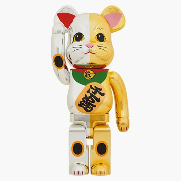 Bearbrick Maneki Neko Good Luck Silver x deset milionů zlatých 1000% stříbra/zlato