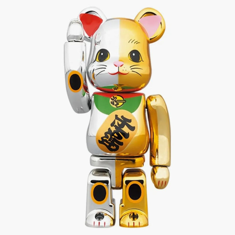 Bearbrick Maneki Neko Good Luck Silver x deset milionů zlatých 100% a 400% set stříbro/zlato