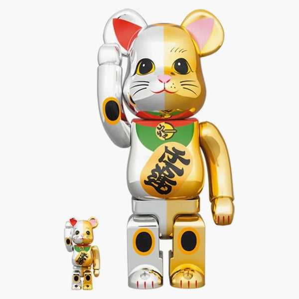 Bearbrick Maneki Neko Good Luck Silver x deset milionů zlatých 100% a 400% set stříbro/zlato