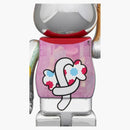 Bearbrick Maneki Neko Peko-chan Silver Plated Glow In The Dark Milky 100% & 400% Set