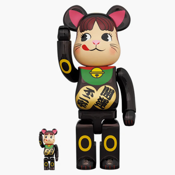 Bearbrick Maneki Neko Peko-chan 100% & 400% set Black