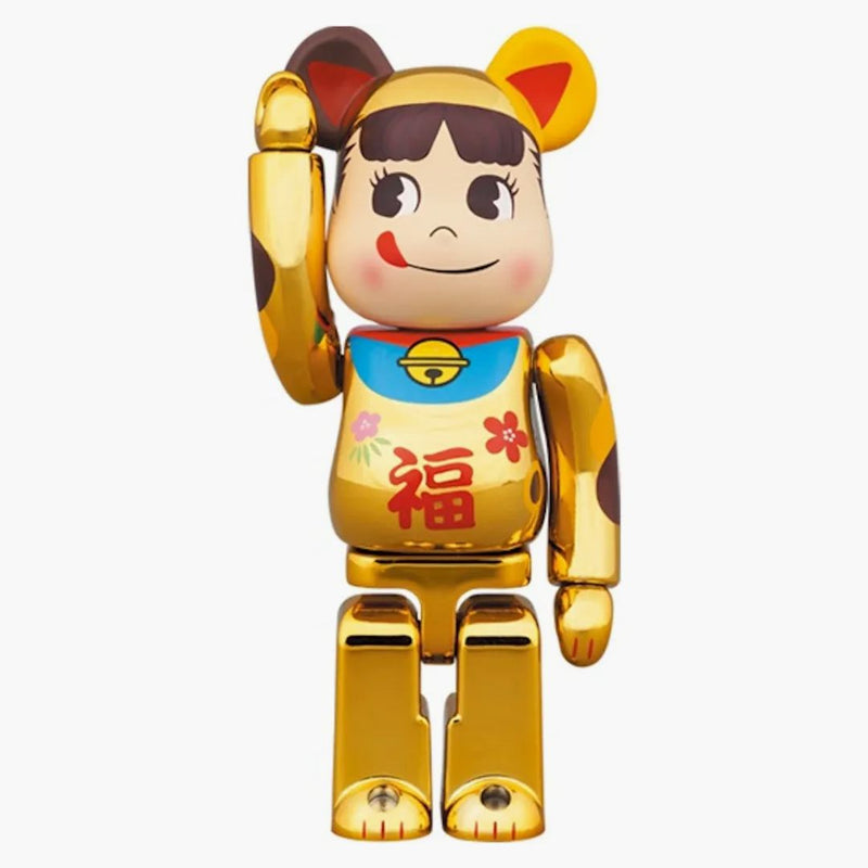 Bearbrick Maneki Neko Peko-chan fuku 100% & 400% set Gold Plated