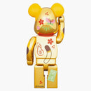 Bearbrick Maneki Neko Peko-chan Fuku 100% & 400% Set Gold Plated