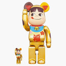 Bearbrick Maneki Neko Peko-chan Fuku 100% & 400% Set Gold Plated