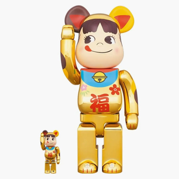 Bearbrick Maneki Neko Peko-chan fuku 100% & 400% set Gold Plated