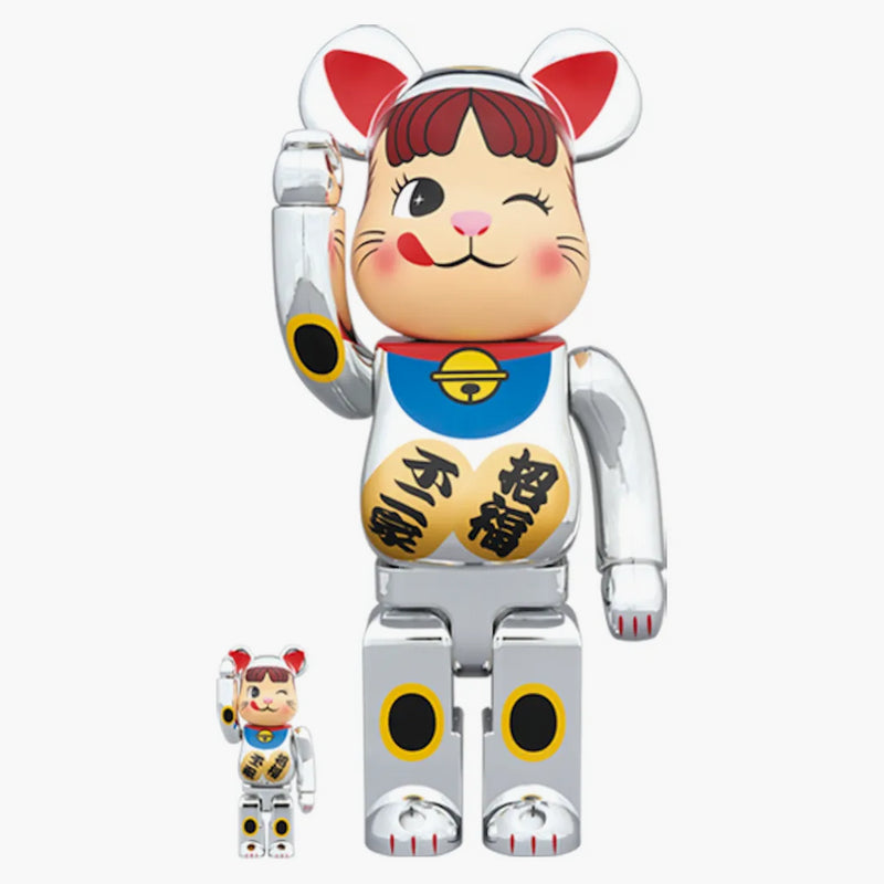 Bearbrick Maneki Neko Peko-Chan Silver Plating 100% & 400% set