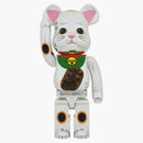 Bearbrick Maneki Neko Silver placcato luminoso 1000%