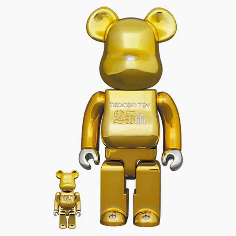 Bearbrick Medicom Toy 25. výročí 100% a 400% nastaveno zlatý chrom