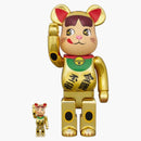 Bearbrick Milky Maneki Neko Peko-chan Money Luck Double Oval 100% & 400% Set Gold Plated