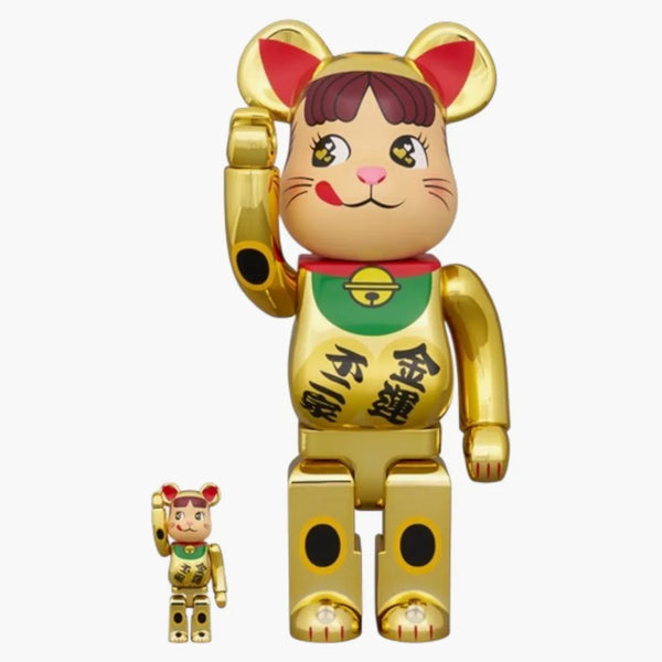 Bearbrick Milky Maneki Neko Peko-chan Money Luck Double Oval 100% & 400% Set Gold Plated