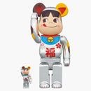 Bearbrick Peko Lucky Cat Peko-chan Lucky 100% e 400% Set Silver