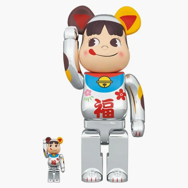 Bearbrick Peko Lucky Cat Peko-chan Lucky 100% & 400% Set Silver