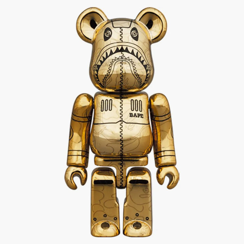 Bearbrick x Bape x Hajime Sorayama Camo Shark 100% & 400% Set Gold