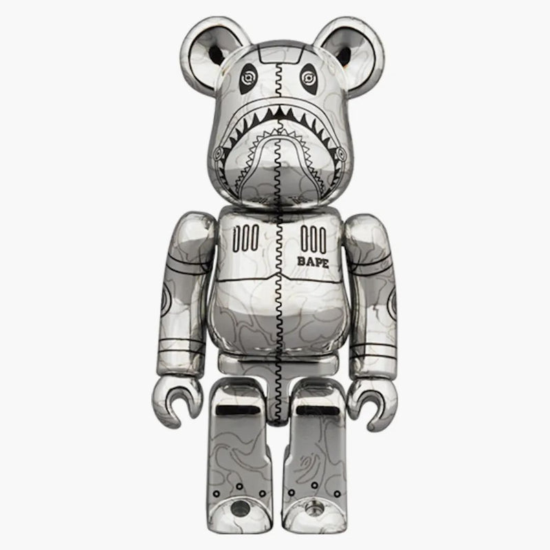 Bearbrick x Bape x Hajime Sorayama Camo Shark 100% & 400% Set Silver