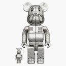 Bearbrick X Bape X Hajime Sorayama Camo Shark 100% & 400% Set Silver
