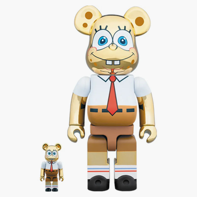 Bearbrick SpongeBob Gold Chrome 100% & 400% Set Gold