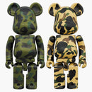 Bearbrick x Bape 1 ° camo chogokin 200% set di 2 verdi/giallo