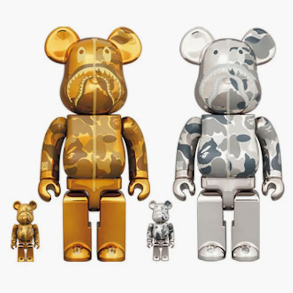 Bearbrick X Bape Camo Shark 100% & 400% 4-pc sada zlato/stříbro