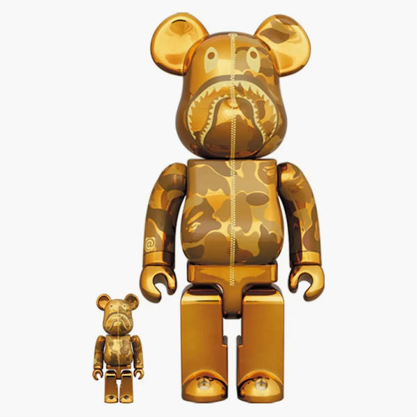 Bearbrick x Bape Camo Shark 100% & 400% Set Gold