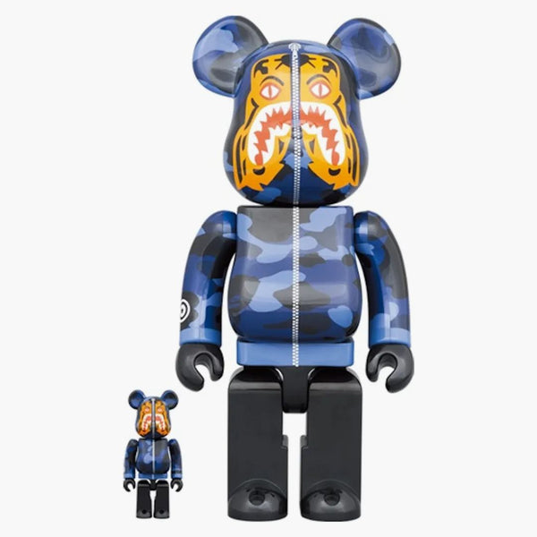Bearbrick x Bape Camo Tiger 100% & 400% set modrá