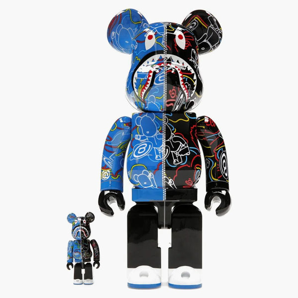 Bearbrick x Bape Line Camo Shark 100% & 400% Set Blue/Black