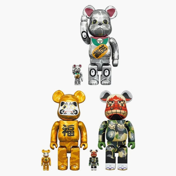 Bearbrick X Bape Lion Dance, Dann a Maneki Neko 100% & 400% 6-pc set multi