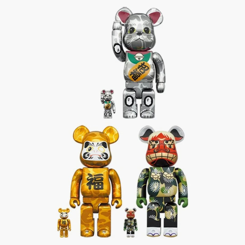 Bearbrick X Bape Lion Dance, Dann a Maneki Neko 100% & 400% 6-pc set multi