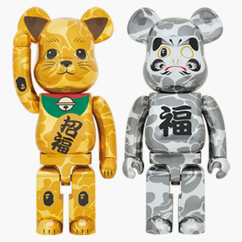 Bearbrick x Bape Maneki Neko & Danda 1000% 2x Set Gold & Silver Plated