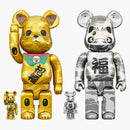 Bearbrick x Bape Maneki Neko e Danda 100% e 400% 4-PC set oro e argento placcato