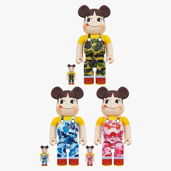 Bearbrick x Bape Peko-chan 100% a 400% sady 3 zelené camo/růžové camo/blue camo