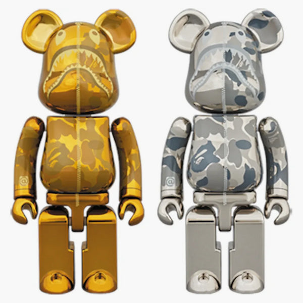 Bearbrick X Bape SuperAlloy Camo Shark 200% Set Gold/Silver