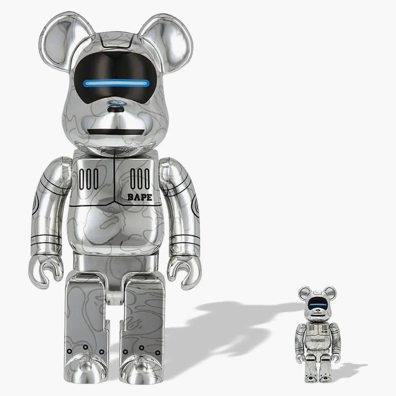 Bearbrick X Bape x Hajime Sorayama Baby Milo 100% & 400% Set Silver