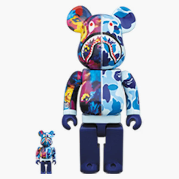 Bearbrick x Bape x Mika Ninagawa Shark 100% & 400% Set Blue