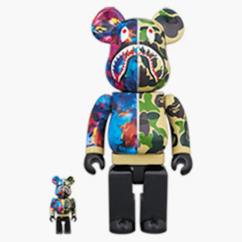 Bearbrick x Bape x Mika Ninagawa Shark 100% & 400% Set Green