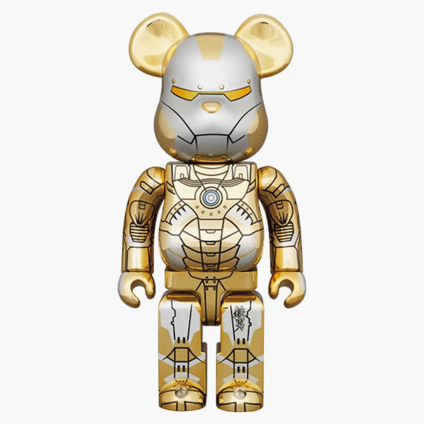 Bearbrick x Hajime Sorayama x Marvel Iron Man inverso 1000% oro/argento