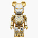 Bearbrick X Hajime Sorayama X Marvel Iron Man Reverse 100% & 400% Set Gold/Silver