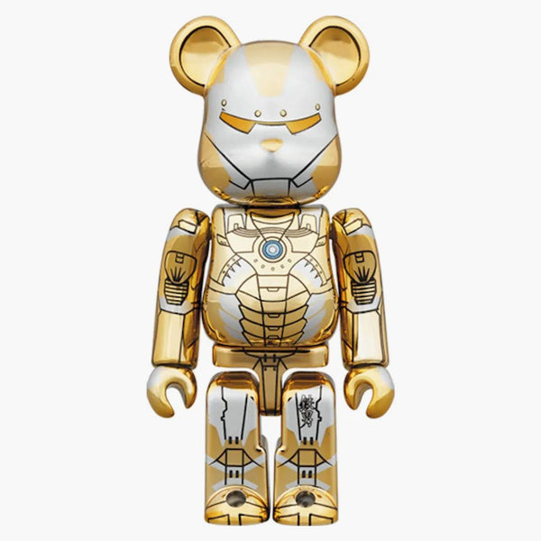 Bearbrick X Hajime Sorayama x Marvel Iron Man Reverse 100% & 400% Set Gold/Silver